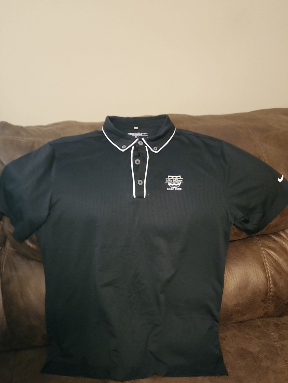 Nike Black Polo with White Piping and Golf Club Logo